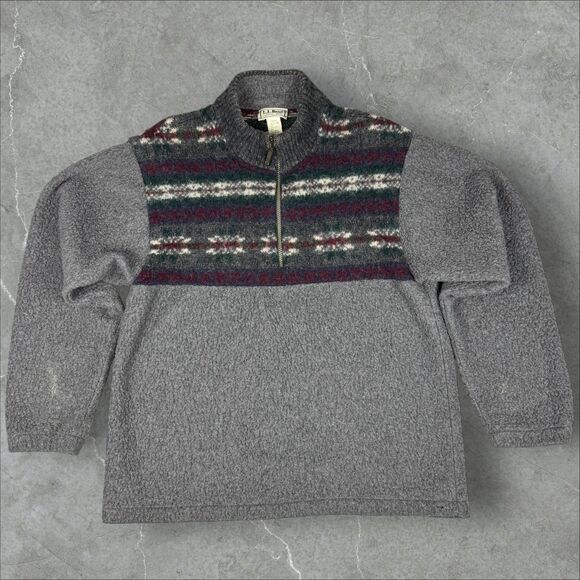 Vintage 80's L.L. Bean 1/4 zip Retro Pullover Collared Fleece Sweater - Medium - Picture 1 of 7